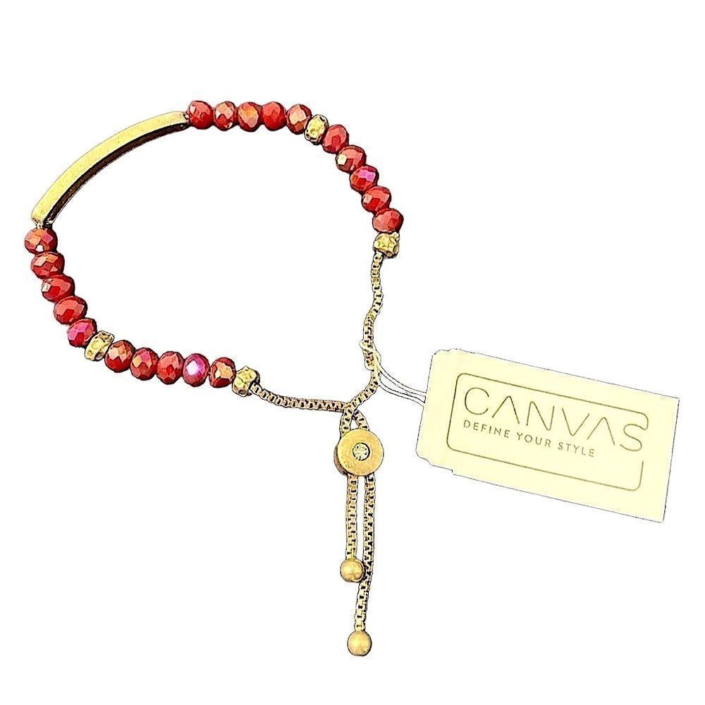 🌴Red Beaded Boho Bracelet with Gold Bar - Picture 4 of 10